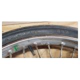 Pair Kagan dragster spoke rims with Avon Speedmaster MKII 2.25 x 17R tires made in England, 2 spokes missing on one rim