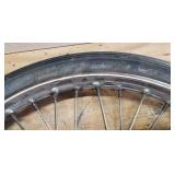 Pair Kagan dragster spoke rims with Avon Speedmaster MKII 2.25 x 17R tires made in England, 2 spokes missing on one rim