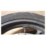 Used Dunlop Sportmax D218F 120/70 ZR 17 M/C 58W Front Motorcycle Tire mounted on 3 Point Painted Aluminum rim w/brake plates