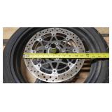 Used Dunlop Sportmax D218F 120/70 ZR 17 M/C 58W Front Motorcycle Tire mounted on 3 Point Painted Aluminum rim w/brake plates