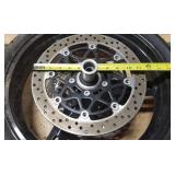 Used Dunlop Sportmax D218F 120/70 ZR 17 M/C 58W Front Motorcycle Tire mounted on 3 Point Painted Aluminum rim w/brake plates