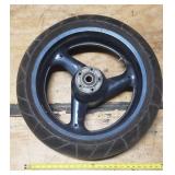 Used Michelin Radial Pilot Sport 190/50 ZR 17 73w Rear Motorcycle Tire mounted on 3 Point Painted Aluminum rim (worn spots in tread)