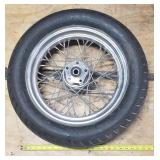 New Avon AM23 V260 140/80 VB16 Rear Motorcycle Tire mounted on a spoked chrome rim
