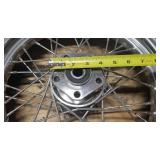 New Avon AM23 V260 140/80 VB16 Rear Motorcycle Tire mounted on a spoked chrome rim