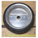 Used Metzeler ME 880 Marathon Steel Radial 240-40 R 18 m-c (79V) Rear Motorcycle Tire mounted on a solid chrome rim