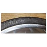 New Avon AV72 COBRA 300-35 VR 18 (87V) Rear Motorcycle Tire mounted on a spoked cast alloy chrome rim