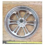 Used Chrome Plated Motorcycle Rim w/Hub (19.25 in. diameter and 4.125 in. width) ~ some chrome plating damage see pix