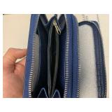 Brand New Navy Blue Smooth Leather Double Zipper Money Organizer/ Wallet