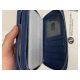Brand New Navy Blue Smooth Leather Double Zipper Money Organizer/ Wallet