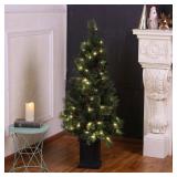 Set of 2 4-Ft Pre-Lit Artificial Green PVC Porch Trees Retail:$119.99