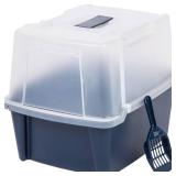 IRIS Large Split-Hood Litter Box with Scoop and Grate, Blue