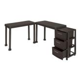 Mq 3 Piece Resin Multi-Desk Set with Rolling Storage Cart