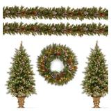 National Tree Company Pre-Lit Decorative Frosted Berry Entrance Tree, Wreath and Garland Assortment - N/A- Retail:$202.99