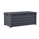Keter Brightwood Outdoor Plastic Deck Box, All-Weather Resin Storage, 120 Gal, Anthracite Gray