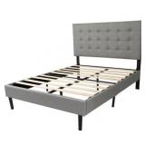 Living Essentials Madison Fabric Tufted Full LED Panel Bed in Gray