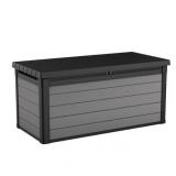 Keter Premier 150 Gallon Deck Box, Resin Outdoor Storage Box, Black and Gray Wood Look