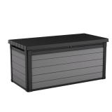 Keter Premier 150 Gallon Deck Box, Resin Outdoor Storage Box, Black and Gray Wood Look
