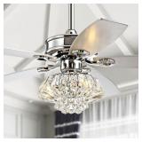 Kate 48" 3-Light Glam Crystal Drum LED Ceiling Fan With Remote, Chrome by JONATHAN Y