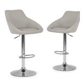 Set of 2 Alani Ashy Grey Adjustable Height Swivel Barstool in Faux Leather- Retail:$166.00