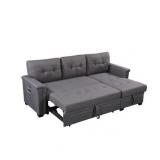 Ashlyn Reversible Sleeper Sofa Storage Chaise USB Charger and Pocket- Dark Grey- Retail:$813.49 (BOX 1 of 3 ONLY)