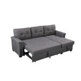 Ashlyn Reversible Sleeper Sofa Storage Chaise USB Charger and Pocket- Dark Grey- Retail:$813.49 (BOX 1 of 3 ONLY)