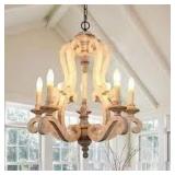 Antique White 5-light Wood Candle Pendant Light- Retail:$259.99