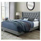 Bardy Queen Tufted Bed- Grey - Polyester Blend - (HEADBOARD ONLY)