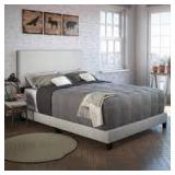 QUEEN SIZE Sleep Sync Tivoli Cream Linen Upholstered platform bedframe WHITE