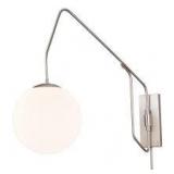 Vaxcel Marcin Glass Globe 12 inch Swing Arm Wall light- Frosted opal glass Satin nickel finish