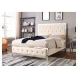 QUEEN SIZE Upholstered Velvet cream fabric footboard and rails (FOOTBOARD AND RAILS ONLY)