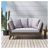 Ottavio Outdoor Acacia Wood Daybed with cushions by Christopher Knight (Grey finish and light grey cushions)
