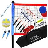 Zdgao Badminton & Volleyball Combo Set - Professional Volleyball Net for Lawn, Backyard, Easy Set up Volleyball Set with Carry Bag, Boundary Line