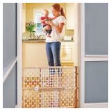 Toddleroo by North States Quick-Fit Oval Mesh Gate, 26.5"-42" Wide, Natural Wood