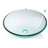 Miligore Modern Glass Vessel Sink - Above Counter Bathroom Vanity Basin Bowl - Round Clear
