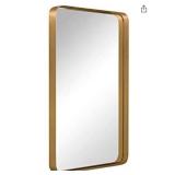 ANDY STAR Gold Rectangle Bathroom Mirror for Wall, 24x36 inch Brass Metal Rounded Corner Rectangle Mirror, Premium Deep 2â Stainless Steel Frame