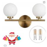 BOKT Mid-Century Wall Sconce Golden Wall Lamp with Glass Globe Shade, Double Lights Modern Wall Lamp for Bathroom Bedroom Living Room with G9 Bulb (2-Lights)