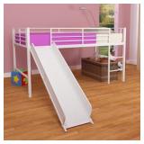 Girls Princess Castle Loft Bed w/ Slide (Twin Size)