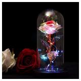 BDeco Beauty and The Beast Rose for Mom Infinity Flowers Birthday Gifts for Women, 24K Gold Galaxy Rose with Led String Light, Presents for Mother
