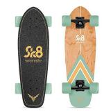 Complete Standard Skateboard Mini Cruiser - 6 Ply Canadian & Bamboo Maple Deck Complete Double Kick Skate Board W/ 5" Aluminum Trucks - for Kids, Teens, Adults - SereneLife SL5SBGR (Aqua)