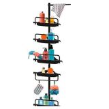 Vailge Constant Tension Corner Shower Caddy, Stainless Steel Pole, 5-Shelf, Rustproof, Strong and Sturdy, Black
