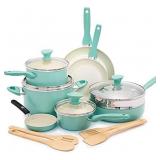 GreenPan Rio Healthy Ceramic Nonstick, Cookware Pots and Pans Set, Turquoise