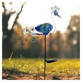 Comfy Hour Spring is Here Collection 42" Height Blue Metal Art Solar Peacock Garden Stake