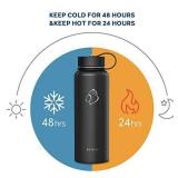 BUZIO Stainless Steel Water Bottle (Cold for 48 Hrs, Hot for 24 Hrs), 40 oz Vacuum Insulated Water Bottle with Straw Lid and Flex Cap (Double Wall, Wide Mouth, BPA Free, Leak Proof, Sweat Free), Black