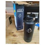 BUZIO Stainless Steel Water Bottle (Cold for 48 Hrs, Hot for 24 Hrs), 40 oz Vacuum Insulated Water Bottle with Straw Lid and Flex Cap (Double Wall, Wide Mouth, BPA Free, Leak Proof, Sweat Free), Black