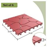 Pure Garden 50-LG1172 Set of 6 Interlocking Look Patio Tiles, Brick Red, 6 Count