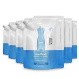 Method Liquid Dish Soap Refill, Plant-Based Dishwashing Liquid that Cuts Through Tough Grease for a Sparkling Clean, Sea Minerals Scent, 1 Liter Bags, 6 Pack, Packaging May Vary