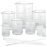 Ackers Boro3.3,Griffin Low Form Scientific Glass Beaker Set-25ml,50ml,100ml,200ml,250ml,400ml,500ml,1000 mL (Pack of 8) ä¸¨4 Stirring Rods