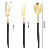 I00000 144 PCS Gold Plastic Silverware, High Quality Disposable Flatware with Black Handle, Gold Plastic Cutlery Includes: 48 Forks, 48 Knives and 48 Spoons