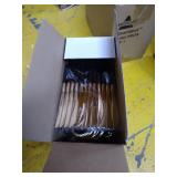 I00000 144 PCS Gold Plastic Silverware, High Quality Disposable Flatware with Black Handle, Gold Plastic Cutlery Includes: 48 Forks, 48 Knives and 48 Spoons