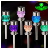 Solar Lights Outdoor - Outdoor Garden Lights, Color Changing LED Solar Powered Pathway Lights, Outdoor Landscape Lighting for Lawn/Patio/Yard/Walkway/Driveway (Stainless Steel)